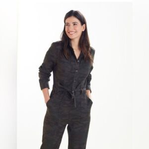 Level 99 Jumpsuit Pants Womens Small Green  Linen Midnight Camo Marlow Flight